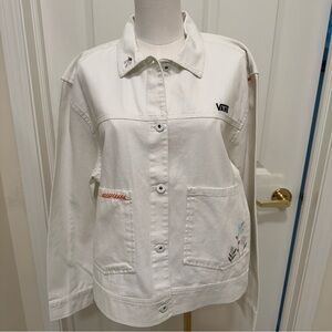 Vans Women's Denim White Jacket with Embroidered Floral Detail, Sz. Medium, NWT
